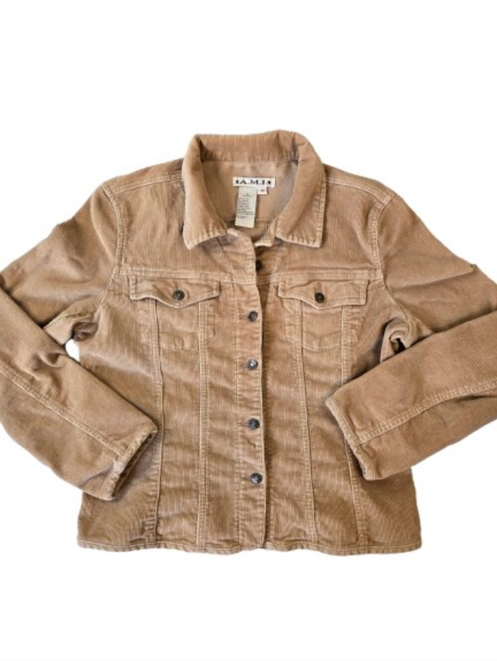 A.M.I. Corduroy Trucker Jacket Camel Tan Size Medium